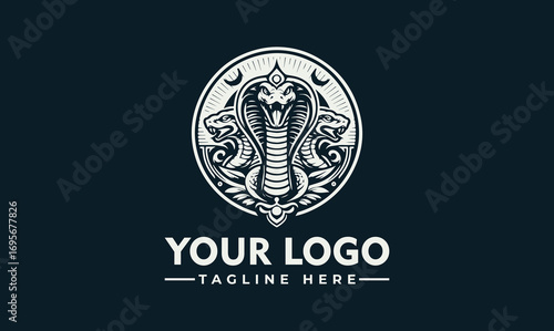 A detailed illustration of a cobra snake, centered within an ornate circular emblem, with text below.