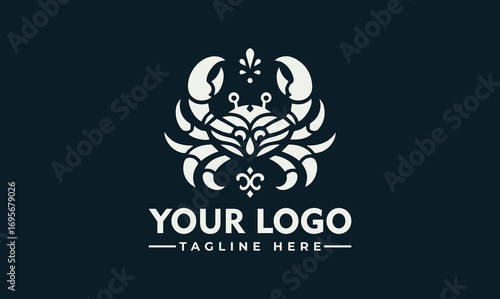 Elegant crab logo design featuring intricate details and a decorative crown element.