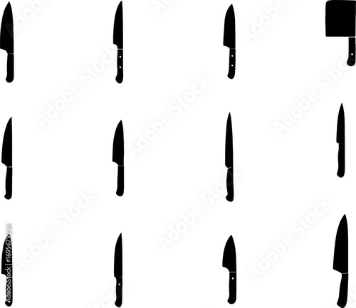 Knife black vectors, meat cleaver art, knife silhouette, knife set, set of knife, collection of cleavers, knife black color silhouettes, modern meat cleaver silhouette art vector icon design