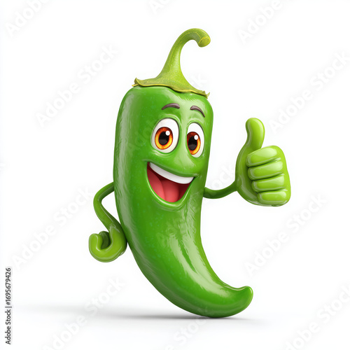 Funny Thumbs-Up Green Chili Pepper Cartoon Character

