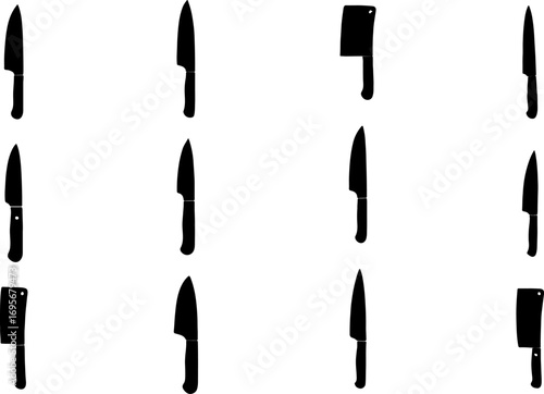 Knife black vectors, meat cleaver art, knife silhouette, knife set, set of knife, collection of cleavers, knife black color silhouettes, modern meat cleaver silhouette art vector icon design