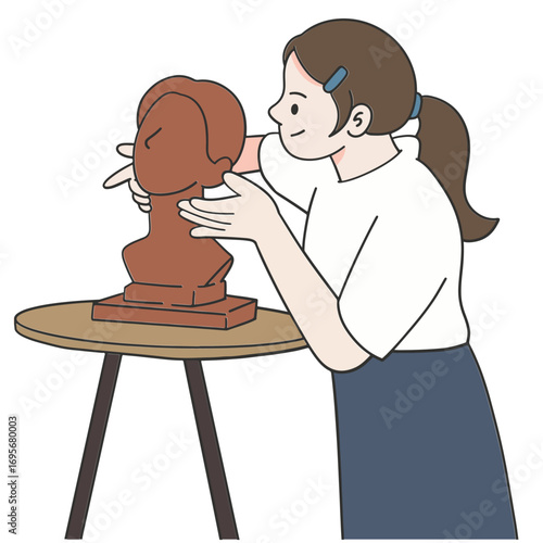 Young woman making a sculpture in art class