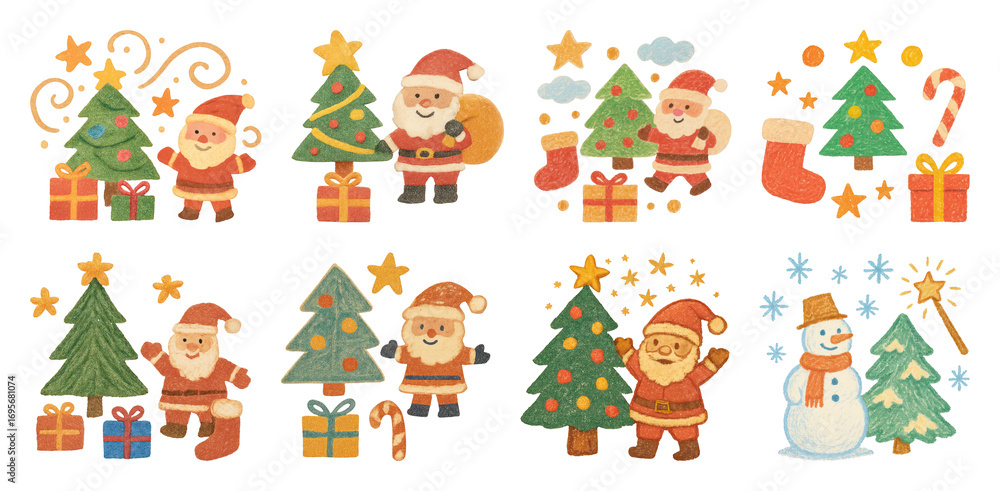 Fototapeta premium PNG Festive Santa Christmas illustrations, element set on transparent background