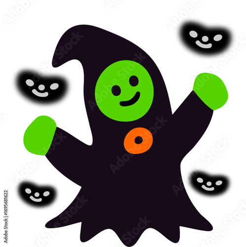 Halloween kindergarten icon featuring a friendly monster cartoon in playful style. Great for kids party invitations, school decorations, fun posters, and cheerful Halloween celebration themes.