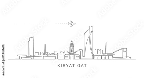 Kiryat Gat with Israel Skyline line art.