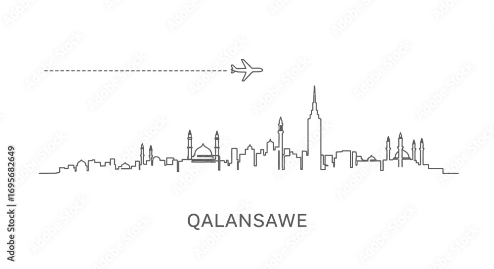 Naklejka premium Qalansawe skyline Airplane travel vector.