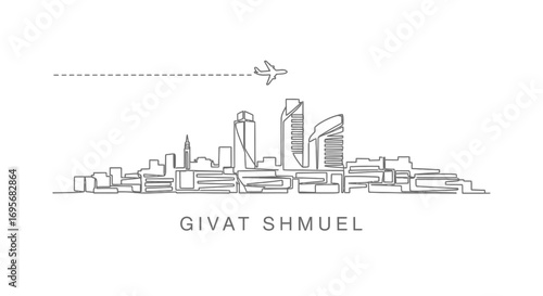 Givat Shmuel city skyline with Israel, and airplane.