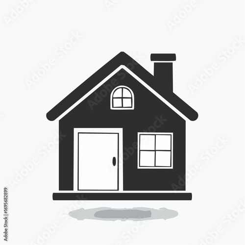 Simple Black and White Illustration of a House for Real Estate, Home Design, and Architecture Concepts