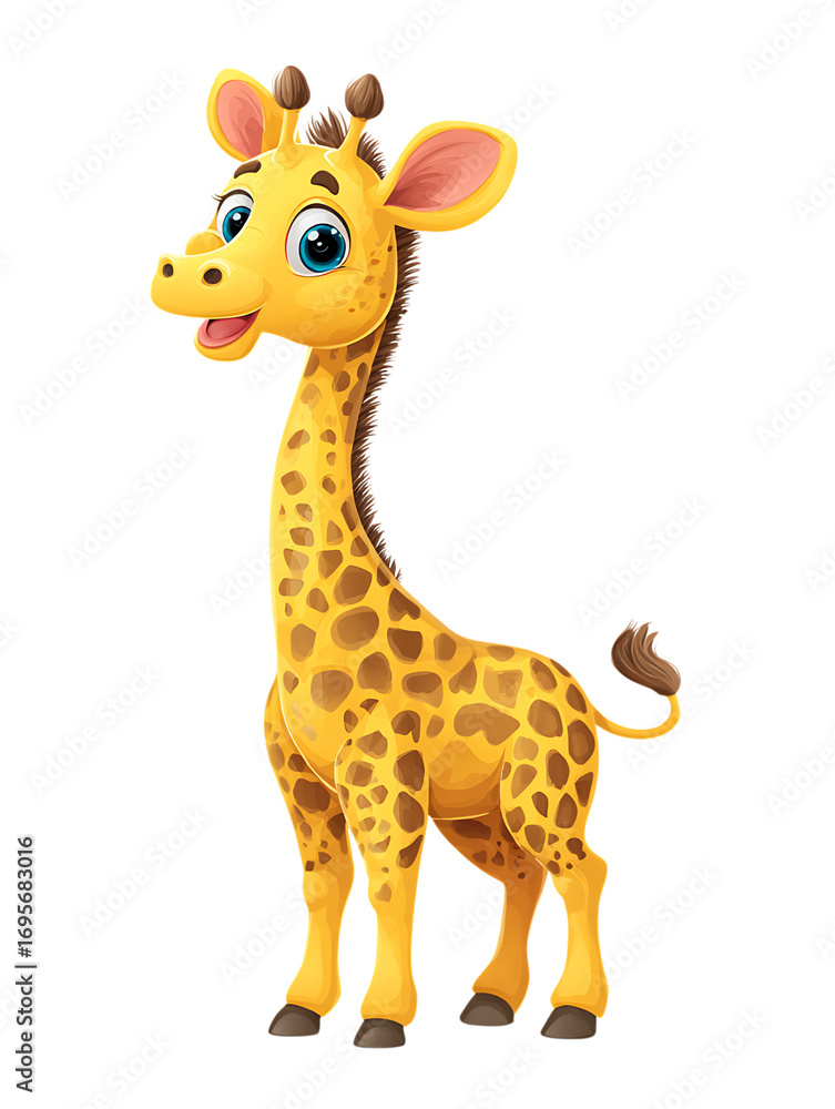 Fototapeta premium Adorable cartoon giraffe with big eyes and a friendly smile.