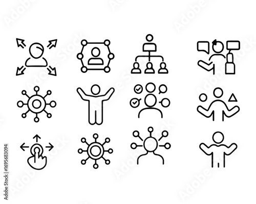 Set of outline icons related to multitasking. Linear icon collection