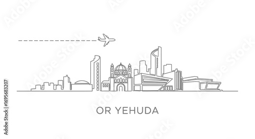 Or Yehuda skyline with Israel, vector, and outline.