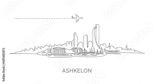 Ashkelon Skyline Outline Israel Travel.