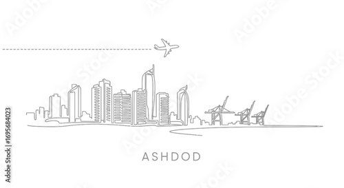 Ashdod Skyline with Israel Plane flying.
