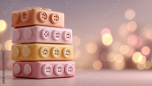 Stacked pastel blocks with buttons