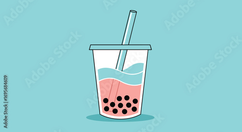Refreshing bubble tea drink with tapioca pearls in a clear cup, perfect for summer refreshment and cafe menus.