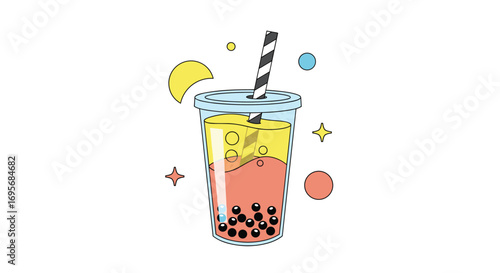 Vibrant bubble tea drink with colorful decorations perfect for summer refreshment and fun