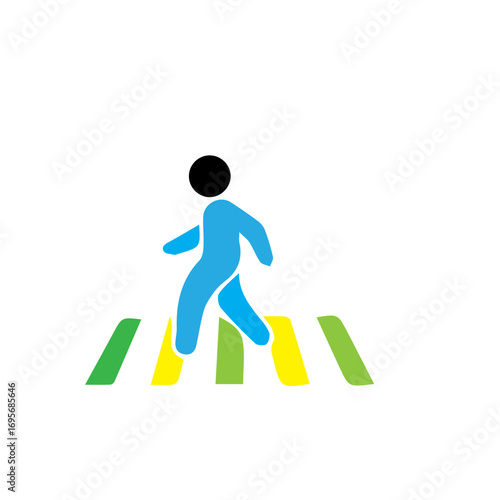 Vector graphic of a person on a pedestrian crossing, symbolizing road safety and traffic rules