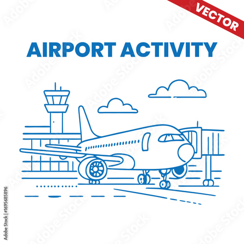 Aircraft parked on the apron awaiting clearance outline graphic illustration airport activity