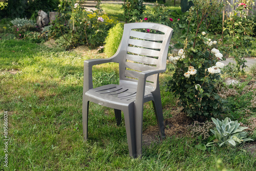 grey plastic garden chair
