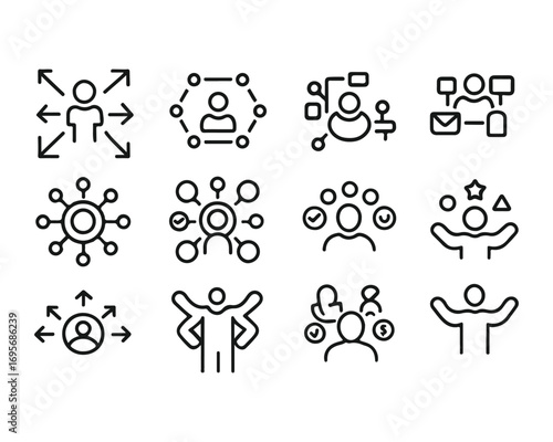Set of outline icons related to multitasking. Linear icon collection