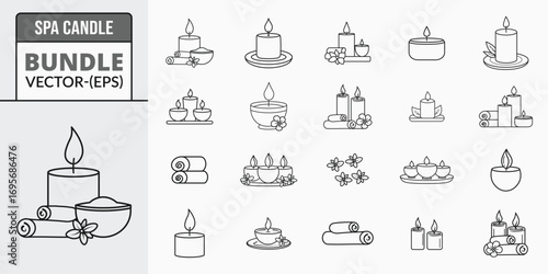 Collection of hand-drawn candle icons representing relaxation aromatherapy and cozy ambiance
