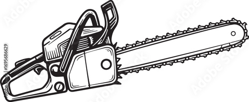 Black and White Chainsaw Illustration Keywords: chainsaw, tool, cutting, wood, logging, power