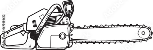 Black and White Illustration of a Chainsaw tool drawing