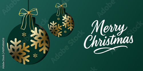 Christmas banner with cutout designs on blue, green, red background. Christmas minimal poster ,flayes, cards with Xmas tree, ornament ball, gift box, snowflakes inside shadow, merry Christmas for ads.