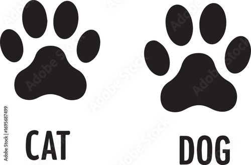 Cat and dog paw print icons with text animal