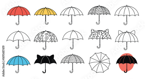 Vibrant collection of diverse umbrella designs, perfect for weather protection and stylish fashion statements