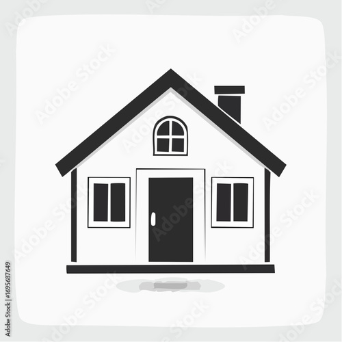 Minimalist House Illustration Black and White Home Design for Real Estate Concepts