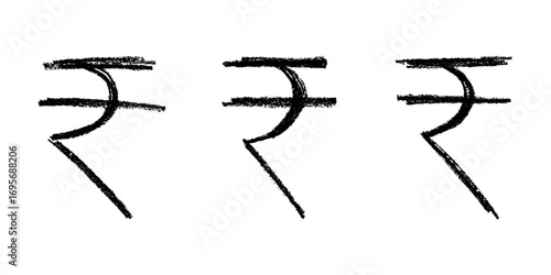 Set of hand drawn rupee currency symbol. Brush stroke doodle. Single element for design