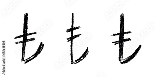 Set of hand drawn turkish lira currency symbol. Brush stroke doodle. Single element for design