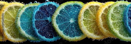 Colorful lemon slices with water bubbles