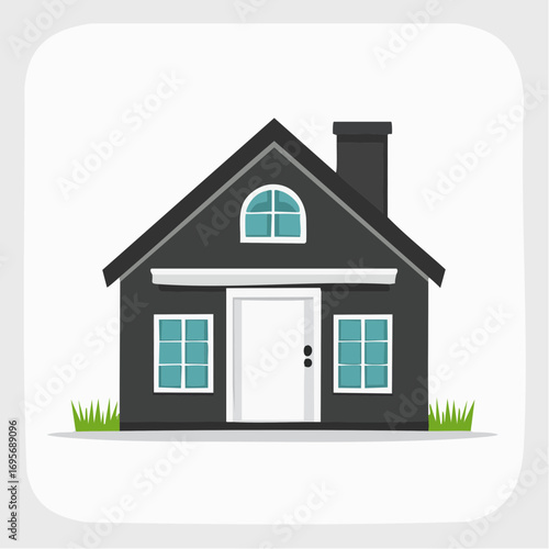 Simple vector illustration of a black suburban house. Flat design icon representing home, property, and real estate concepts