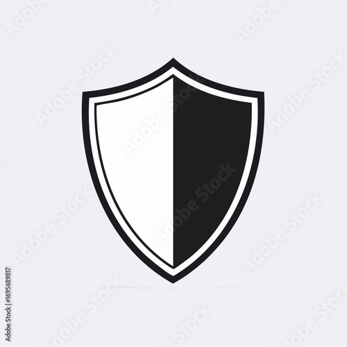 Monochrome shield vector icon representing digital security, data privacy, and online protection. A simple, bold emblem for safety concepts
