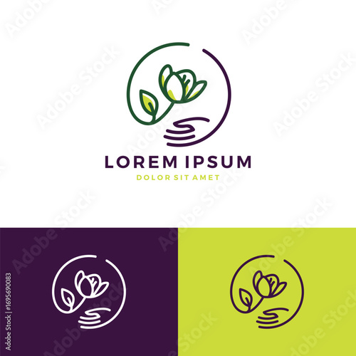 Flower Hand Care Shop Store Sale Logo Stock Illustration