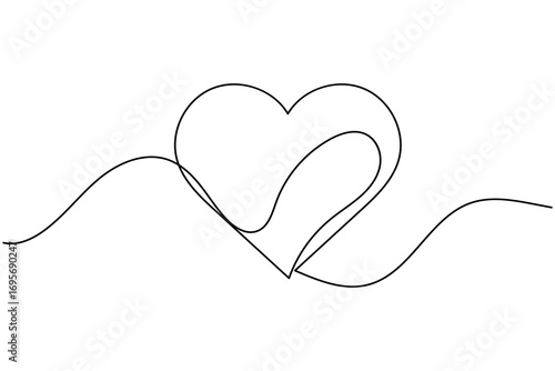 Heart shape one line art illustration minimal romantic love shape isolate outline vector