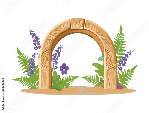 Rustic Wooden Archway Gate with Lavender and Ferns
