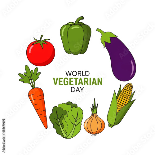 Colorful vegetables arranged in a circle, celebrating World Vegetarian Day