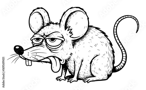 vector tired grumpy rat cartoon character illustration