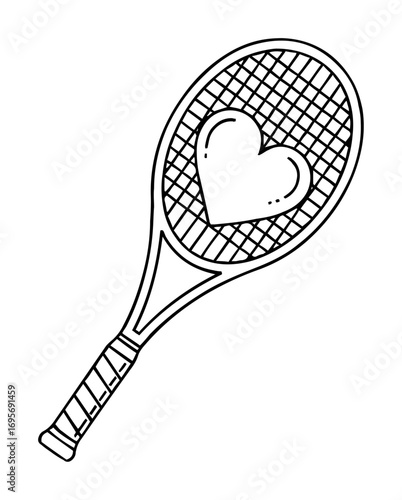 tennis racket with heart symbol line art vector