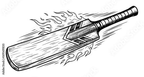 vector flaming cricket bat illustration