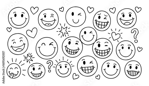 vector doodle smiley emoticon face icon set