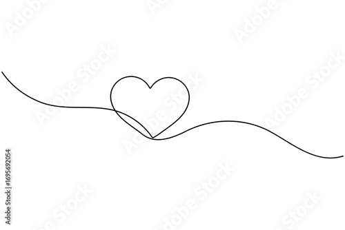 Heart shape one line art illustration minimal romantic love shape isolate outline vector