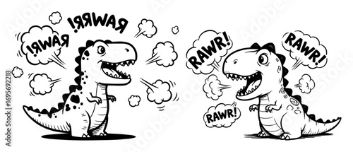 vector cute roaring cartoon dinosaur set