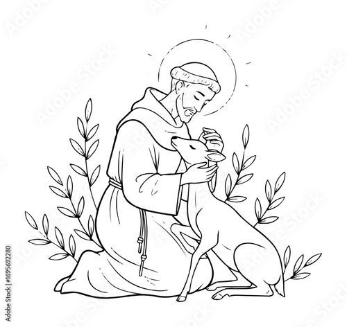 saint francis of assisi with dog christian line art