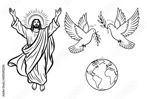 jesus christ dove of peace religious christian vector set