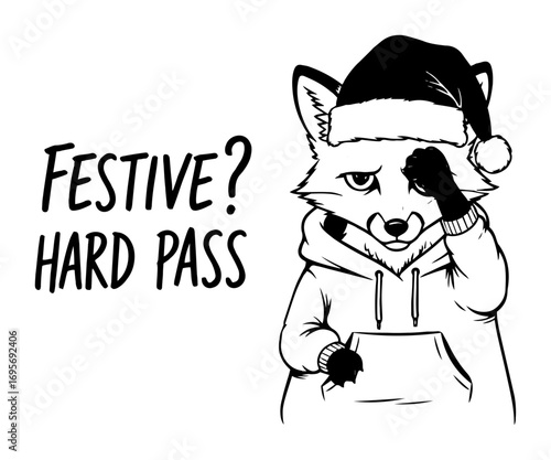 funny christmas fox festive hard pass quote vector