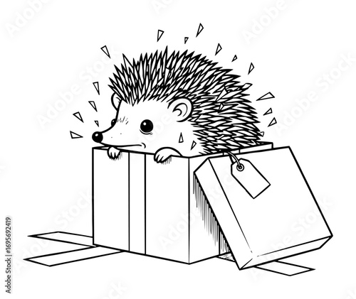cute hedgehog in christmas gift box illustration